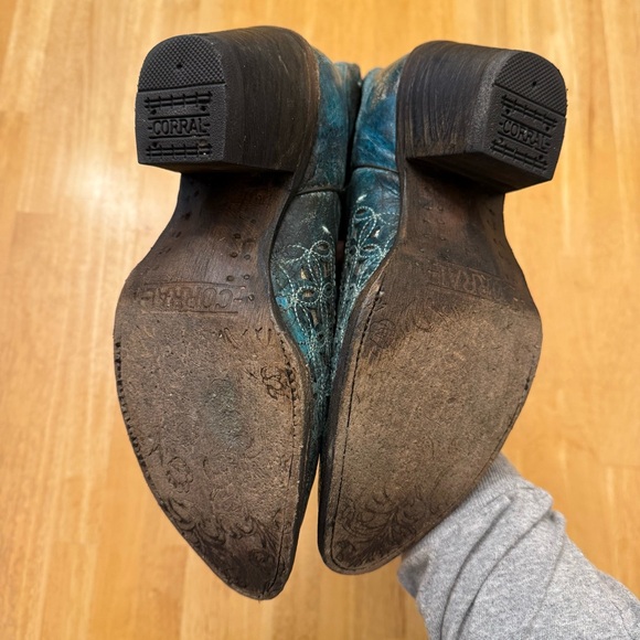 Corral Laser Cutout Western Cowboy Cowgirl Boots Turquoise Heel Rodeo Women’s 9 - Picture 10 of 14